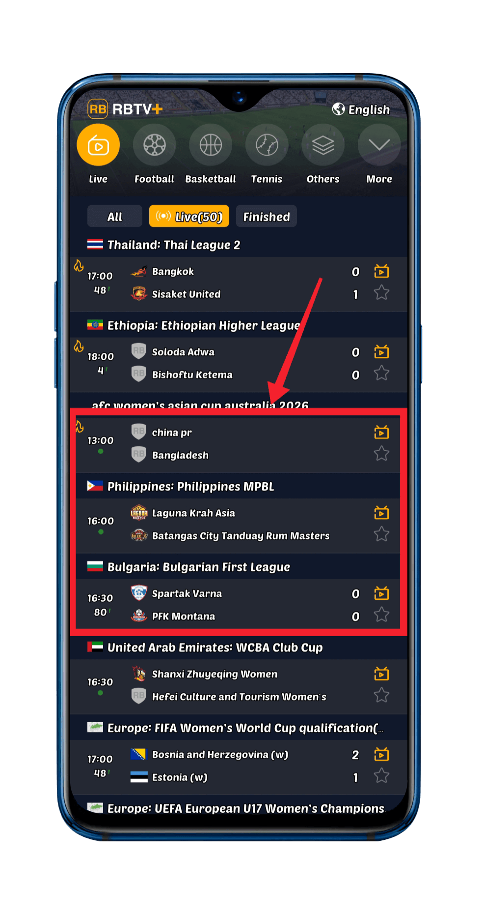 Notificaciones de partidos en vivo