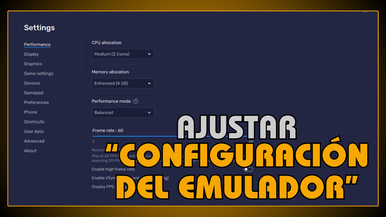 Ajustar configuración del emulador
