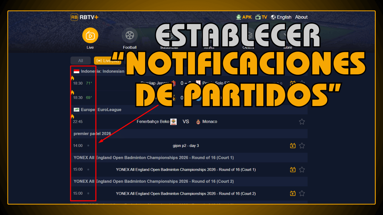 Establecer notificaciones de partidos