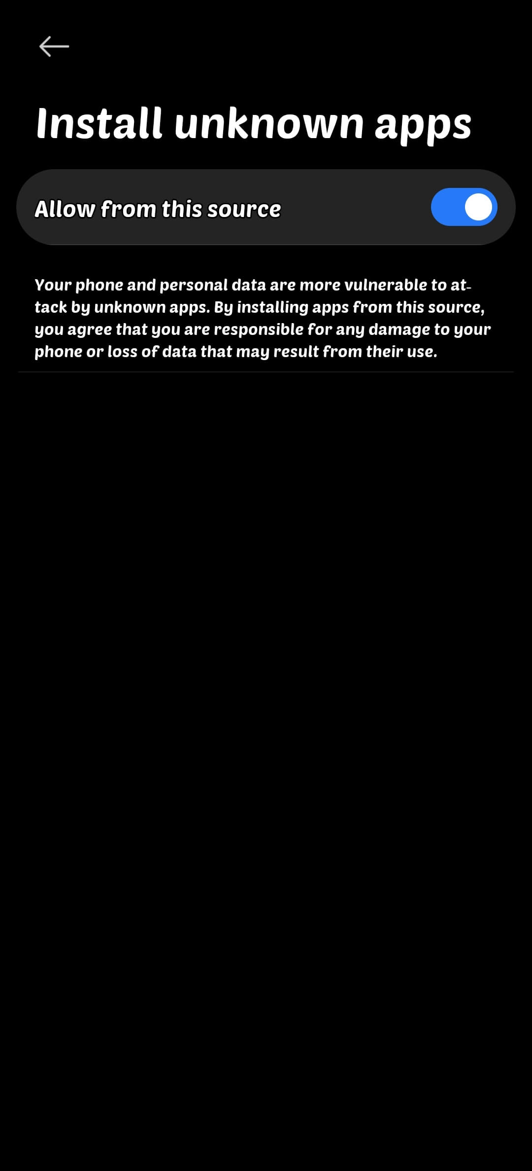 Habilitar fuentes desconocidas