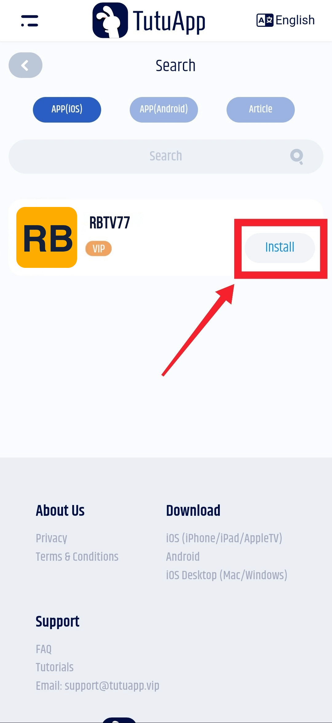 Instalar aplicación iOS RBTV77